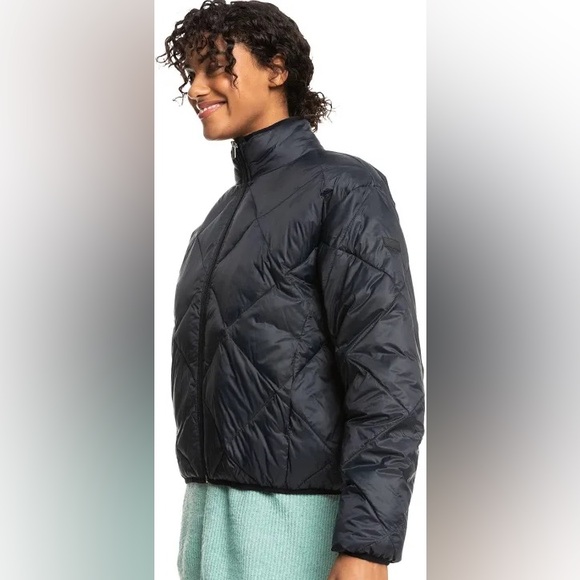 NWOT ROXY Wind Swept Puffer Jacket Coat packable Black small medium - Picture 4 of 11